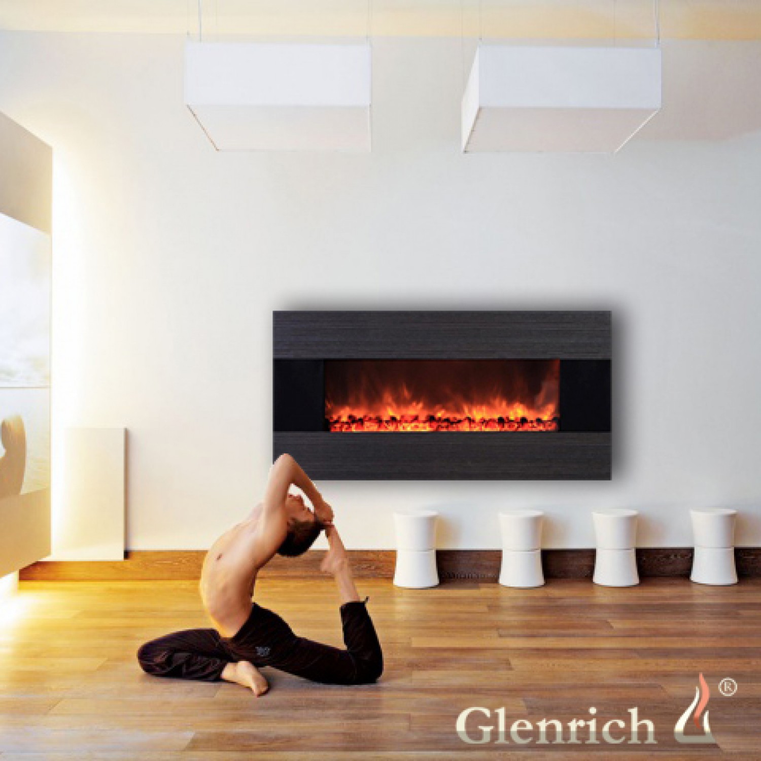 Современный электрокамин Glenrich Freеstyle Grey с звуком 