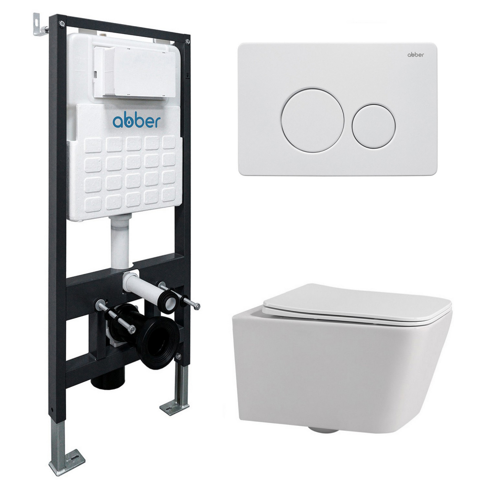 Инсталляция с унитазом Abber Rechteck AC1201-AC0105-AC0121MW, сиденье микролифт, клавиша смыва белый матовый, белый, комплект 