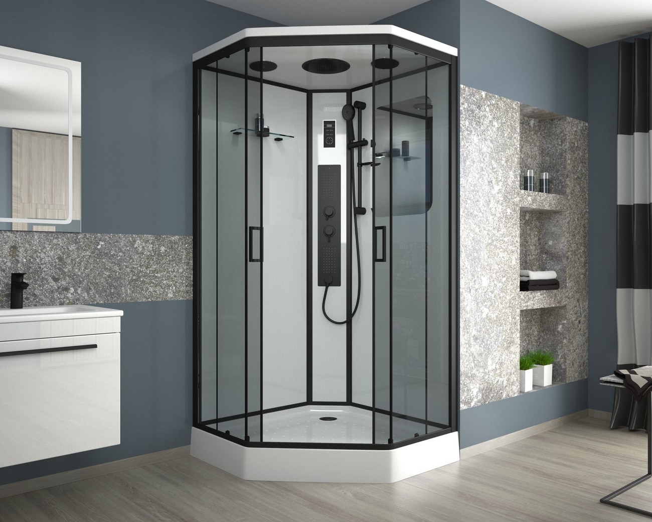 Душевая кабина Niagara Premium NG-6902-01GD BLACK (100х100х220) низкий поддон(16 см),черный,стекло тонированное,4 места 