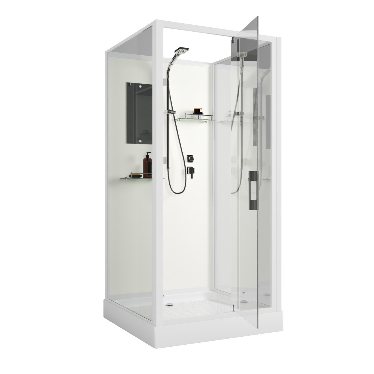 Душевая кабина Niagara Standart ST100/15Q/BK (100х100х200) квадрат,поддон 15см,распашная,проф.белый,без крыши,3 места 