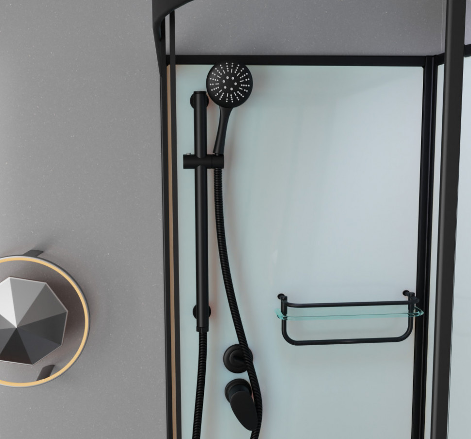 Душевая кабина Frank F418L/R М Black без крыши, 100 x 80 см, низкий поддон, стекла матовые, профиль черный, 20051/20053 