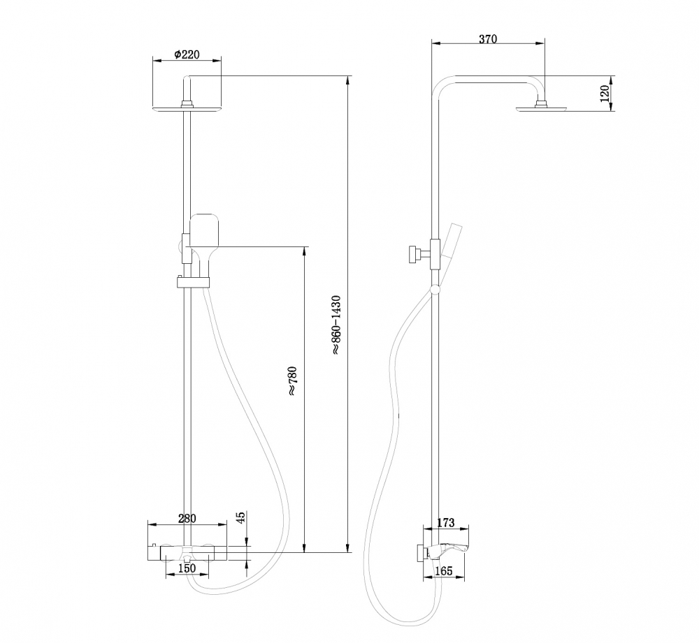 Душевая стойка ABBER Thermostat AF8516L с термостатом и изливом, хром 