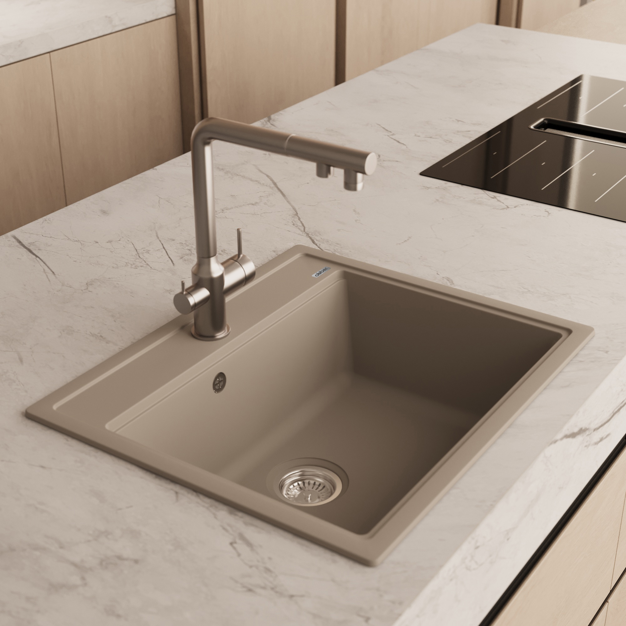 Кухонная мойка Abber Quarz AQ2902S, 60 см, кварцевый композит, песочный 
