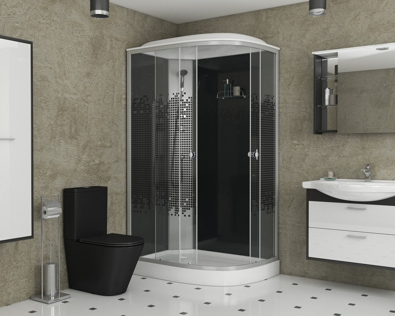 Душевая кабина Niagara Eco NG-4512-14R BLACK (120х80х215) низкий поддон(13см),стекло мозаика,3 места 