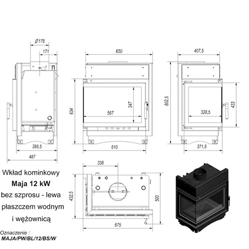 Каминная топка MAJA/PW/BL/12/BS/W (KRATKI) 