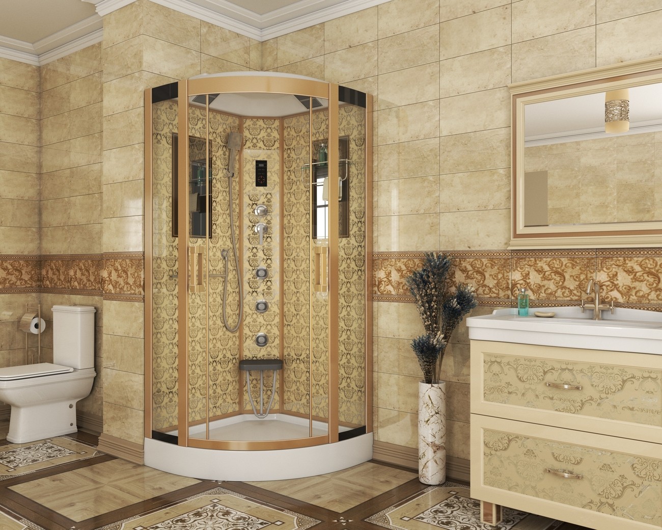 Душевая кабина Niagara 7715G, 90 x 90 см с гидромассажем, стенки золото 