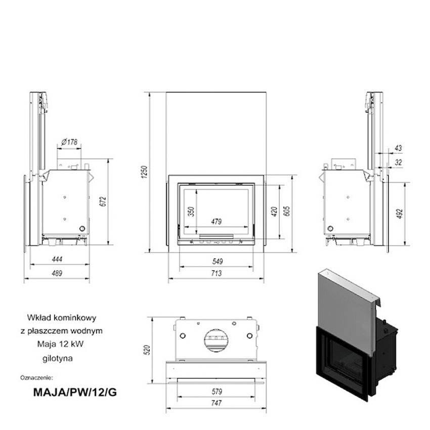 Каминная топка MAJA/PW/12/G/W (KRATKI) 