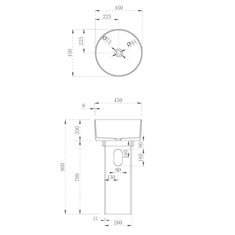 Раковина Abber Kristall AT2702Onyx-H, 45 х 45 см, напольная, прозрачная, черная 