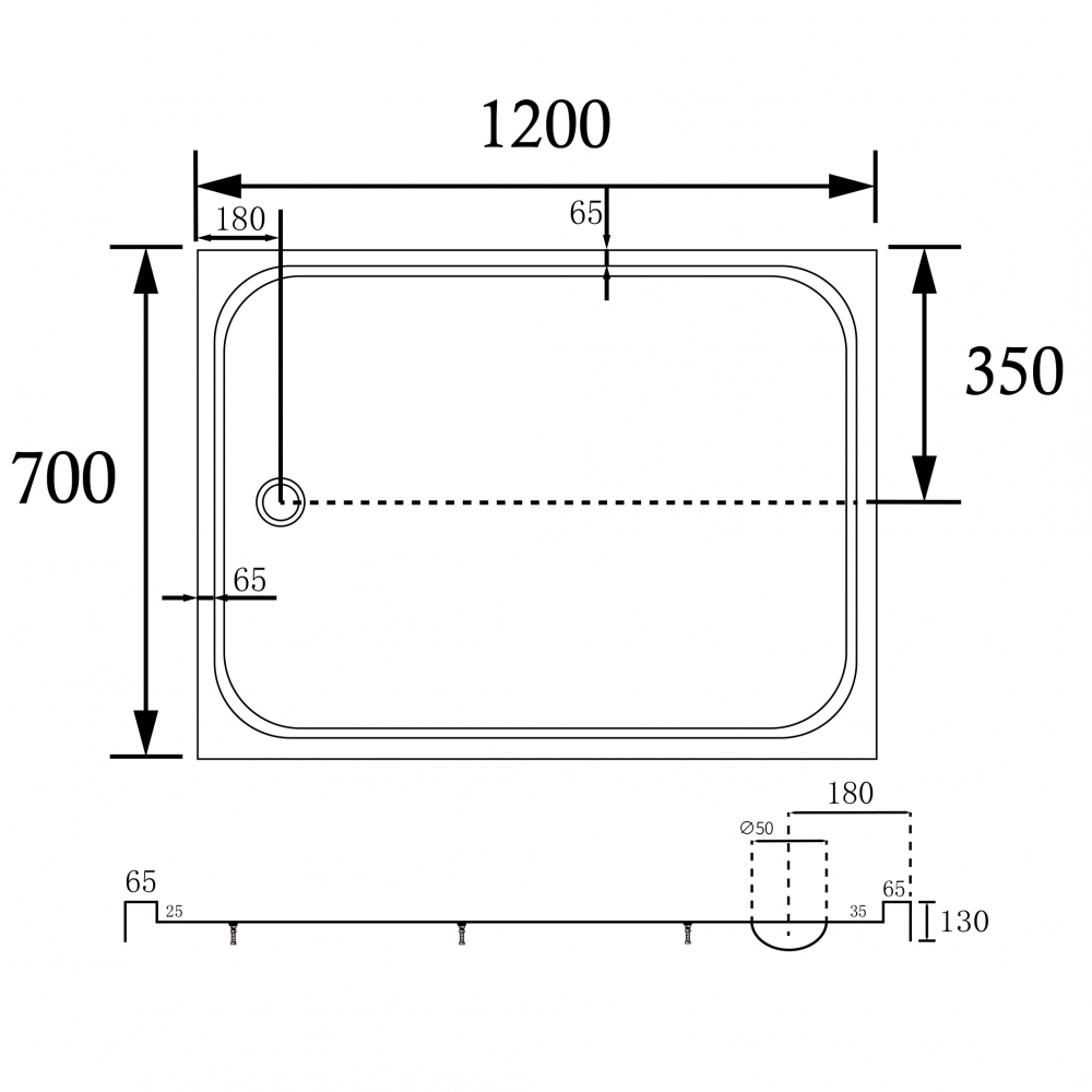 Душевой поддон Abber AD3C127, 70 x 120 см, прямоугольный, акриловый, белый 
