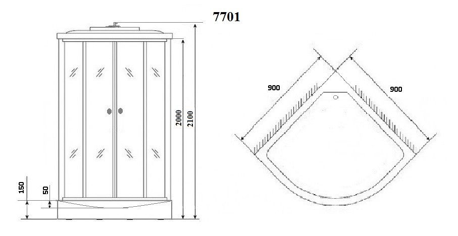 Душевая кабина Niagara Luxe NG-7701G (90x90х210) низкий поддон(15см),дверь раздвижная,стенки золото,3 места 