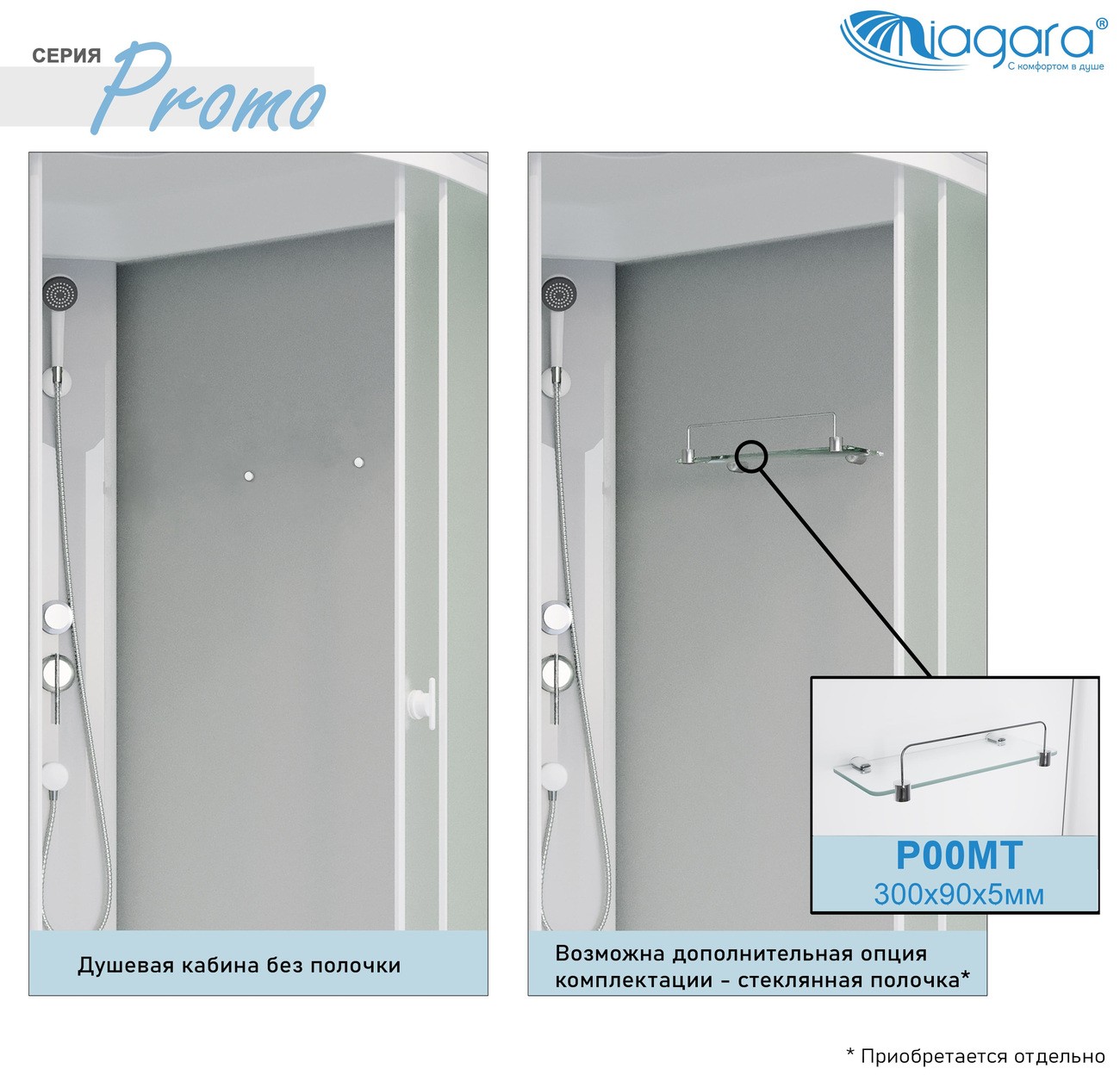 Душевая кабина Niagara Promo P110/80/26Q/MT/BK, 80 x 110 см, стекло матовое, профиль белый 