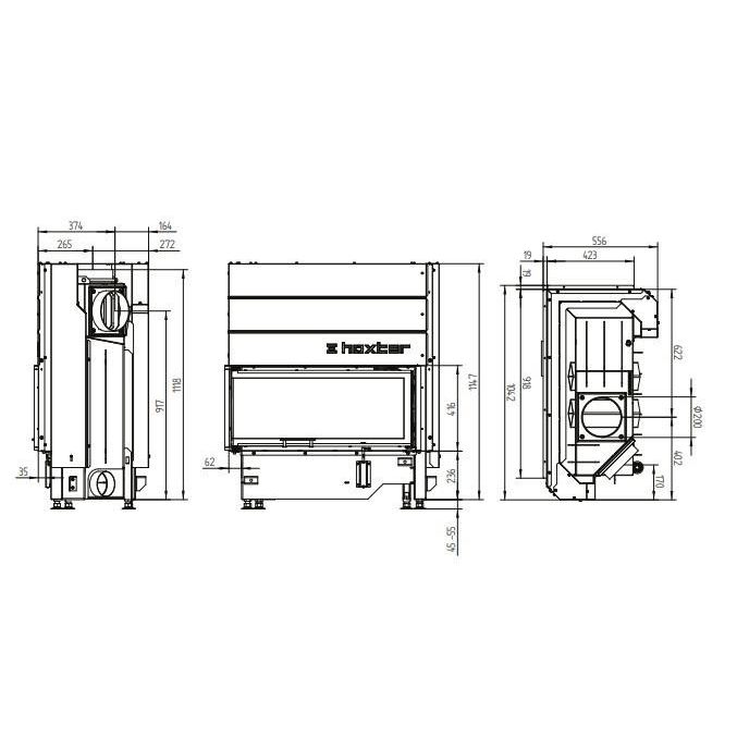 Каминная топка Hoxter ECKA 90/40/40 Lh/Rh 