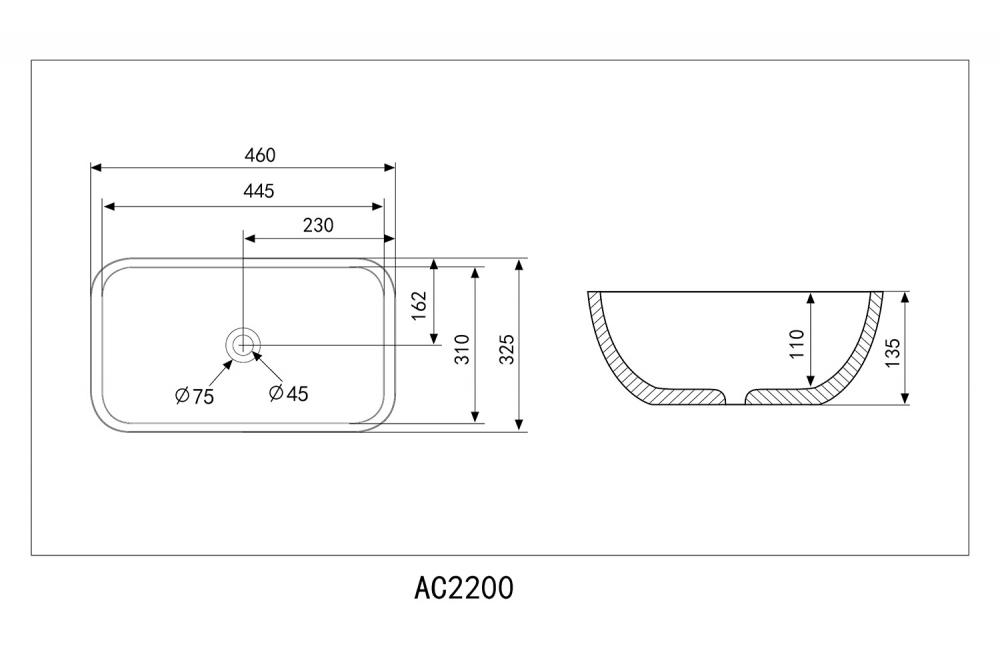 Раковина Abber Rechteck AC2200MBG 46 х 32 см, накладная, темно-зеленая матовая 