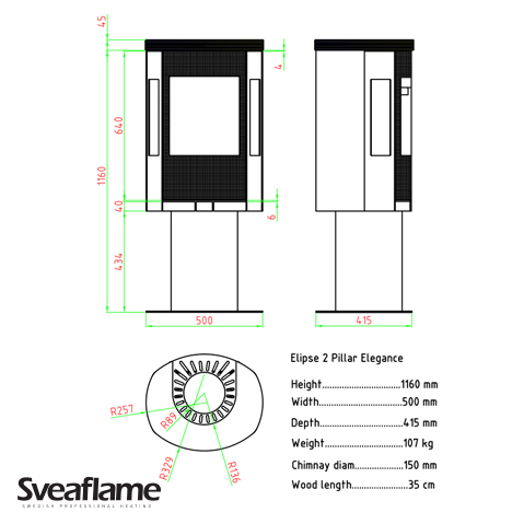 Печь камин Sveaflame Elipse 2B Pillar 