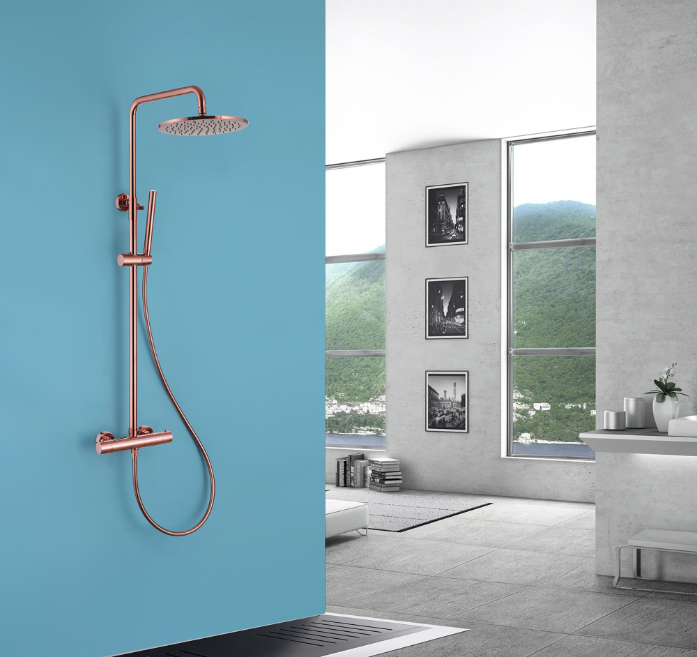 Душевая стойка ABBER Wasser Kreis AF8160RGL с термостатом без излива, розовое золото 