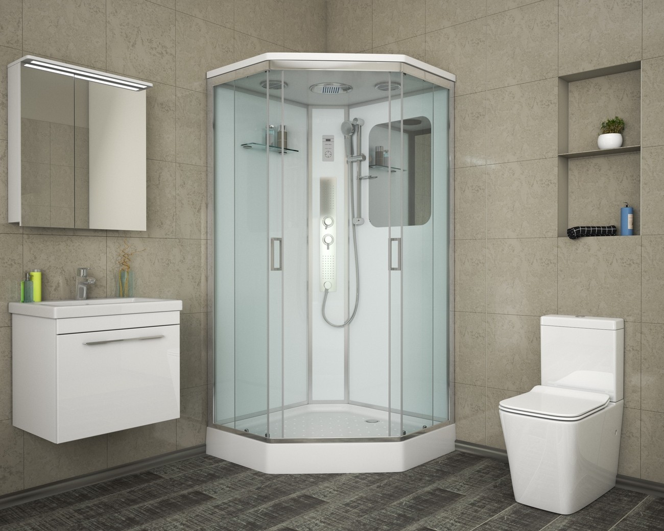 Душевая кабина Niagara Premium NG-6002-01GD (100х100х220) низкий поддон(16 см),стекло прозрачное,4 места 