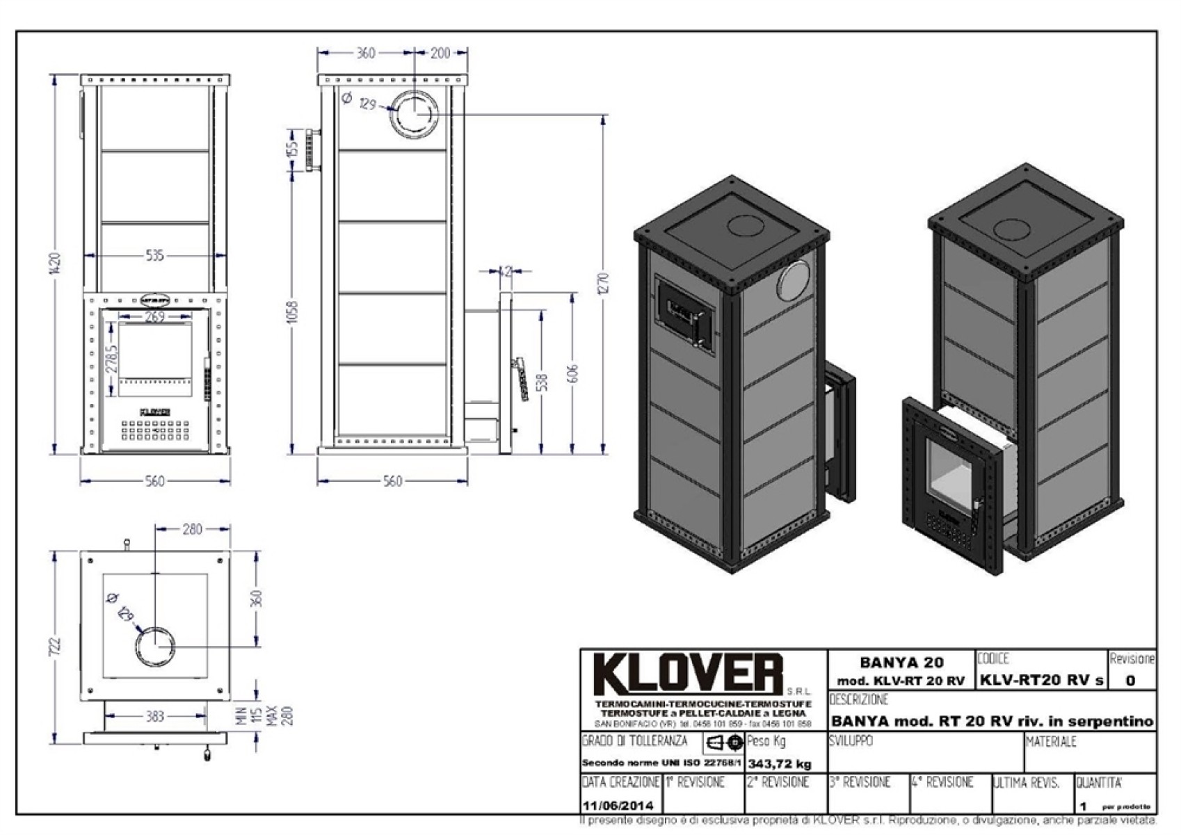 Дровяная печь для бани Klover RT 20-RV ( Жадеит 30мм ) 
