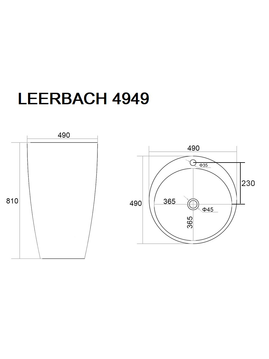 WW LEERBACH 4949 GL-WT Раковина напольная. 490х490х820 мм 