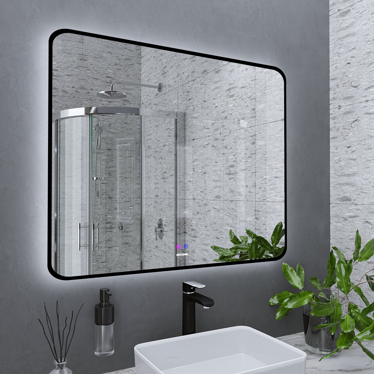 Зеркало ELEGANS-норма BLACK (900*800*45) LED с сенсорным выключателем и подогревом 