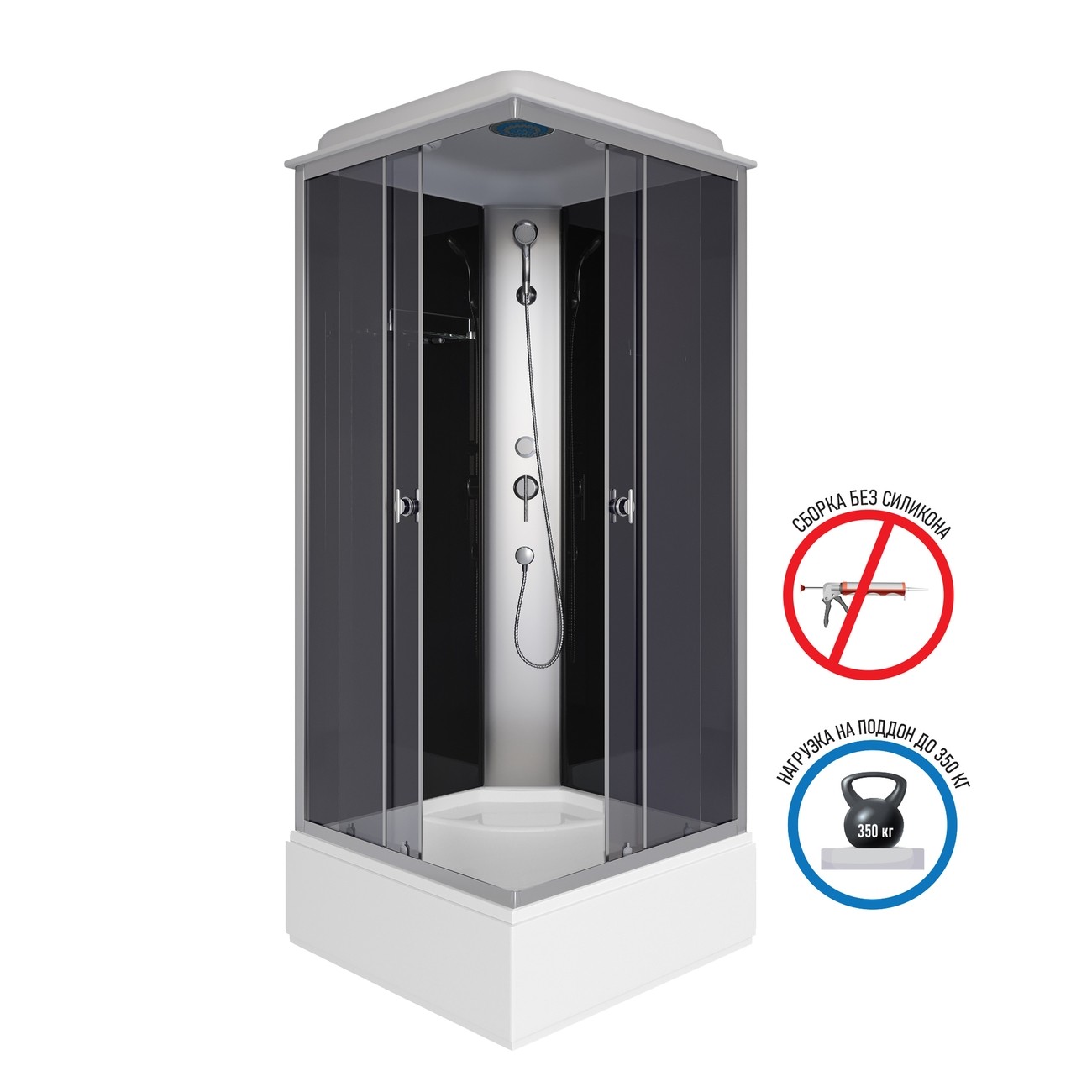 Душевая кабина Niagara Eco E90/26Q/TN, 90 х 90 см, с крышей, стекло тонированное, профиль хром 