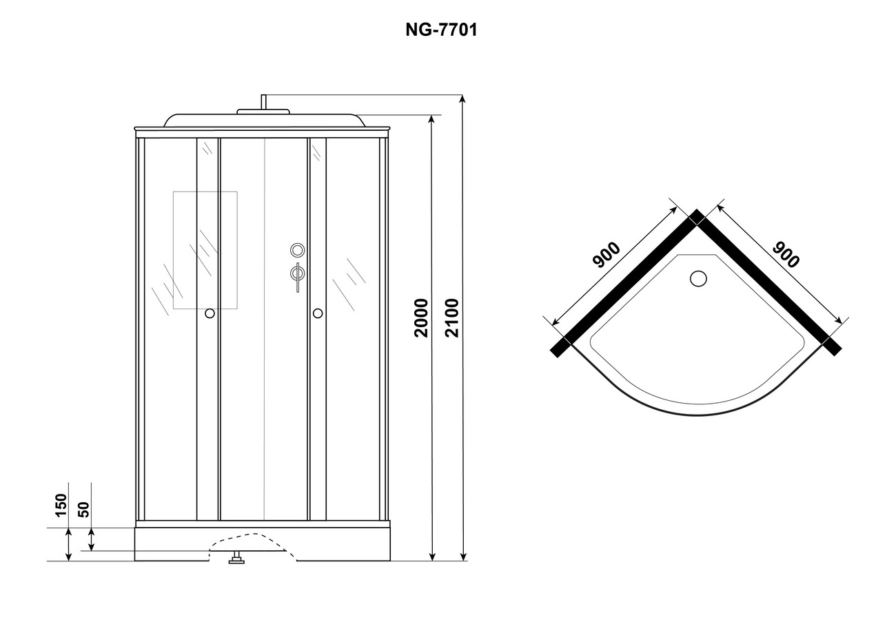 Душевая кабина Niagara Luxe NG-7701M (90x90х210) низкий поддон(15см),дверь раздвижная,стенки мрамор,3 места 