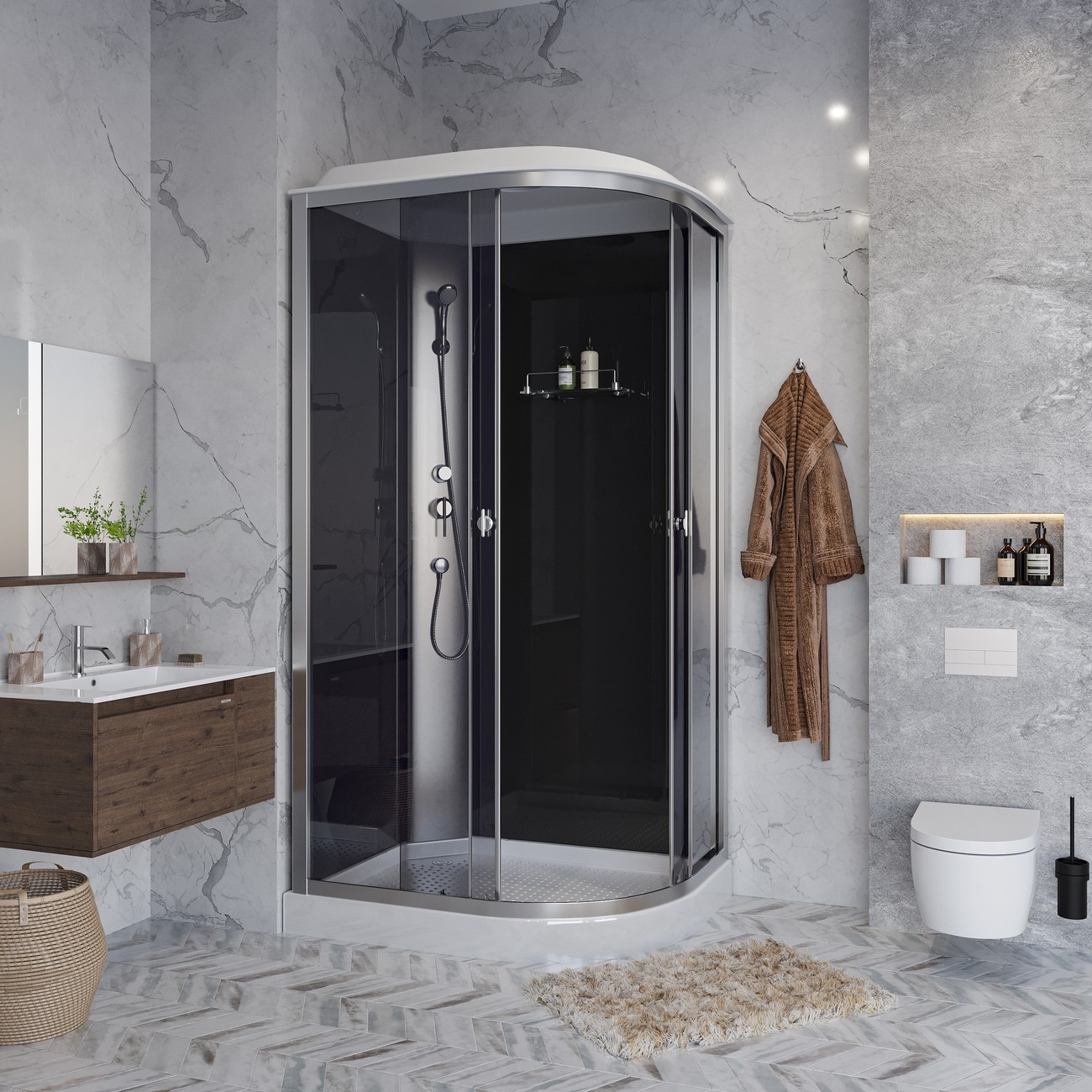 Душевая кабина Niagara Eco E120/80/13L/TN (120х80х215) низкий поддон(13см),стекло тонированное,3 места 