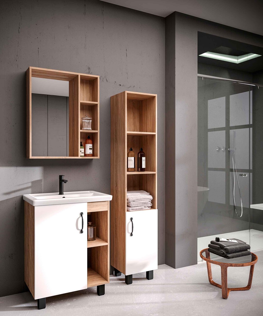 Тумба напольная "ФЛАЙ-60 см" дуб сонома/белая (ум.Фостер-60) 