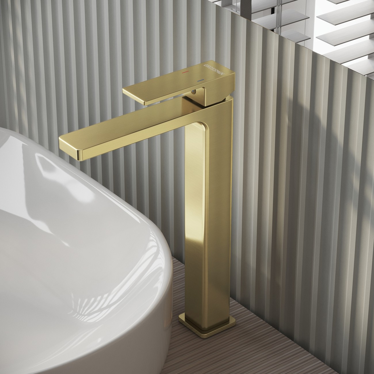 Смеситель для раковины высокий Grossman Style 520.K35.05.320 золото сатиновый,1 место 