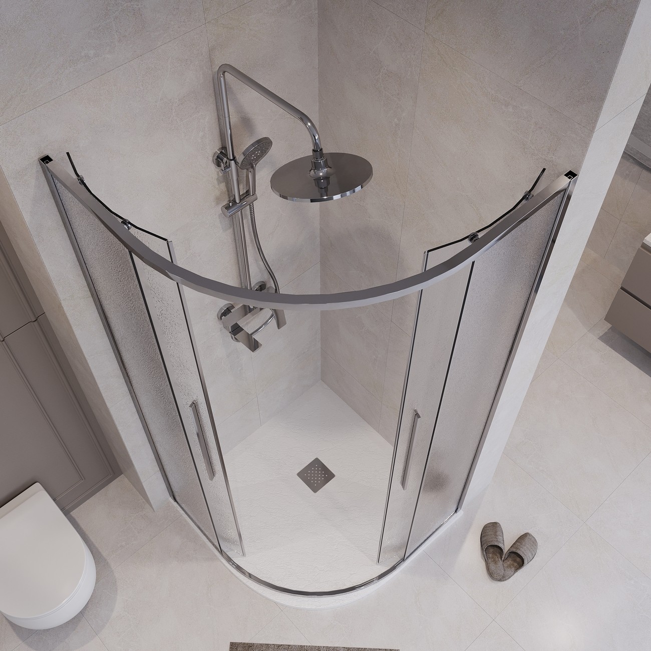 Душевое ограждение Niagara Nova NG-3627-34 (100х100х195) четверть круга, хром,двери раздвижные,стекло шиншилла,1 место 