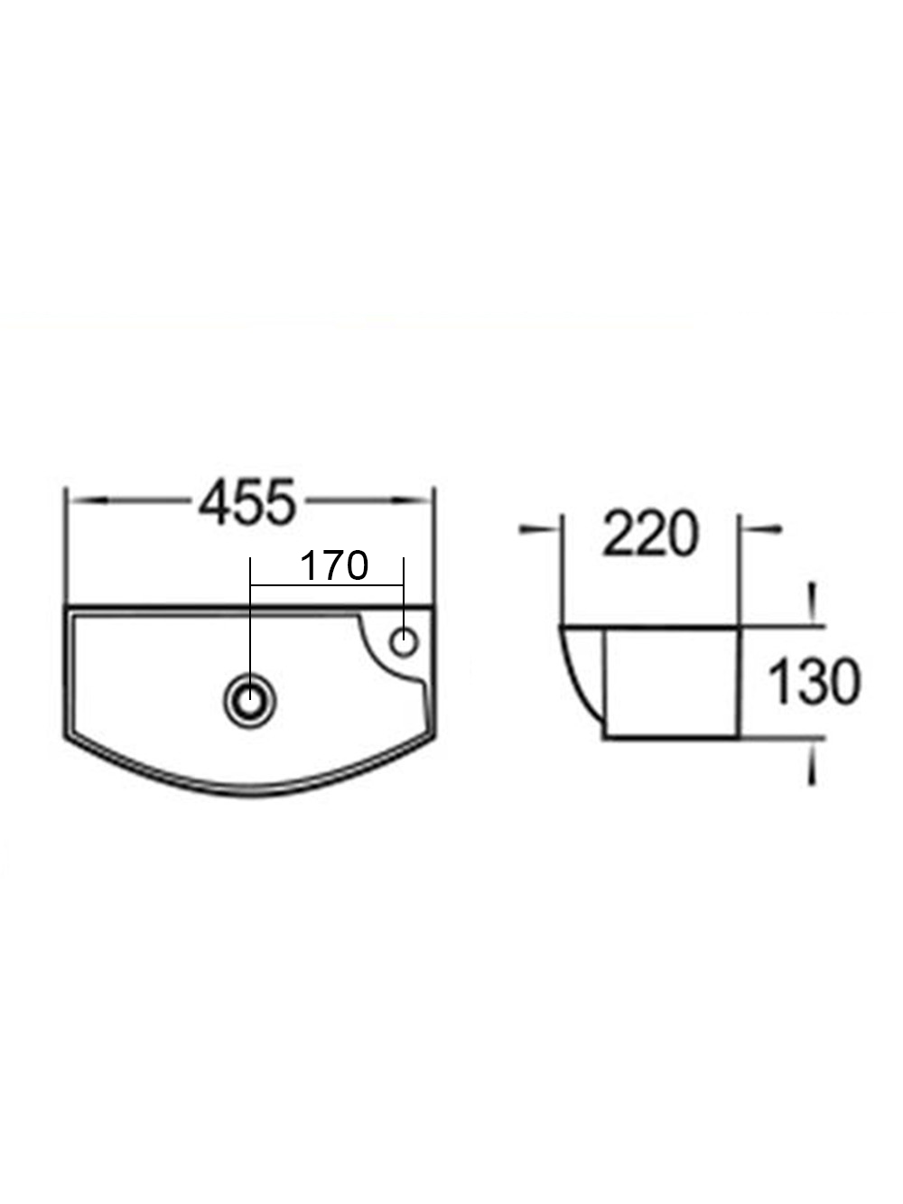 WW AISBACH 7946 GL-WT L Раковина подвесная (глянцевая белая) 455х220х130 мм 