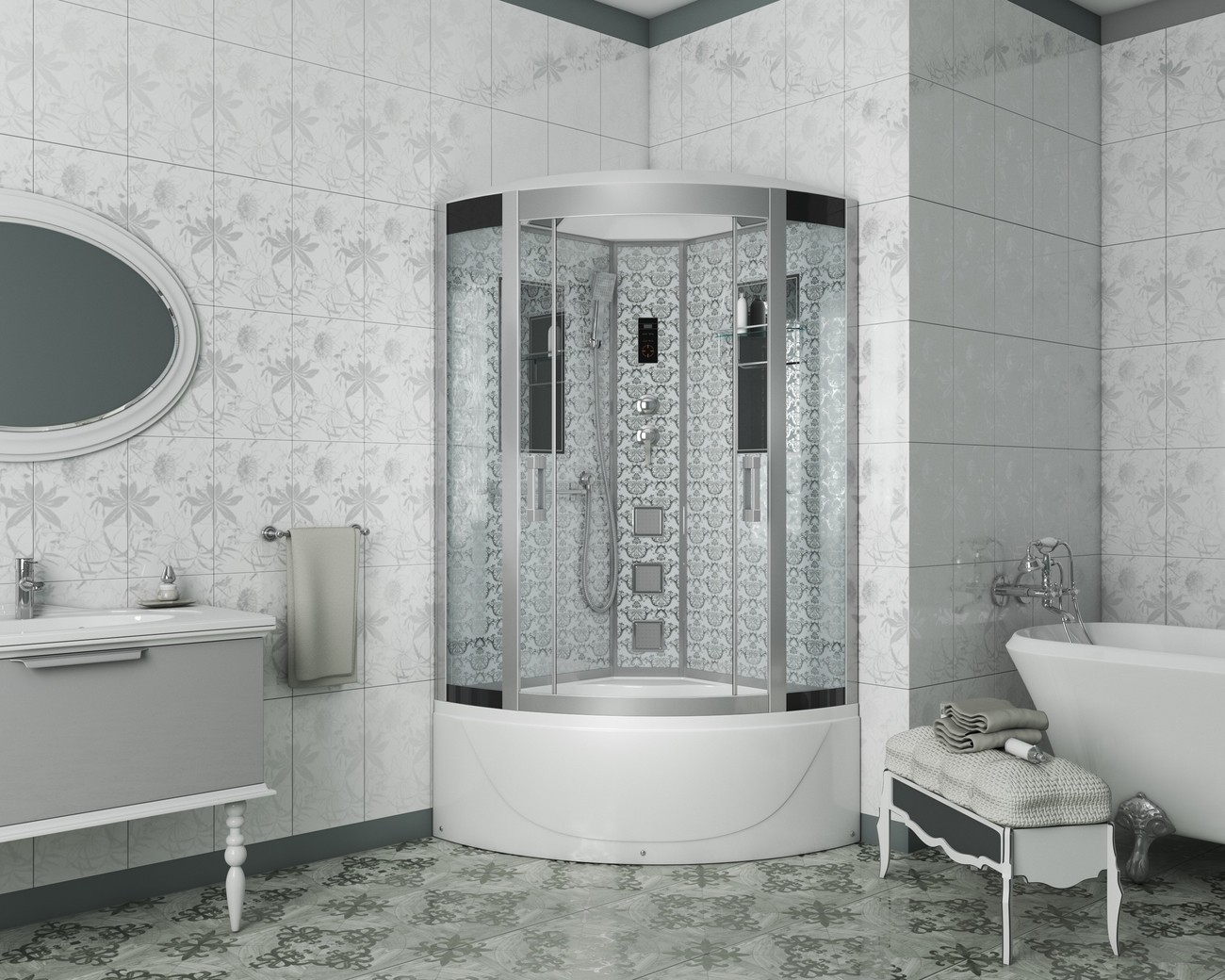 Душевая кабина Niagara 7790W, 90 x 90 см с гидромассажем, стенки белые 