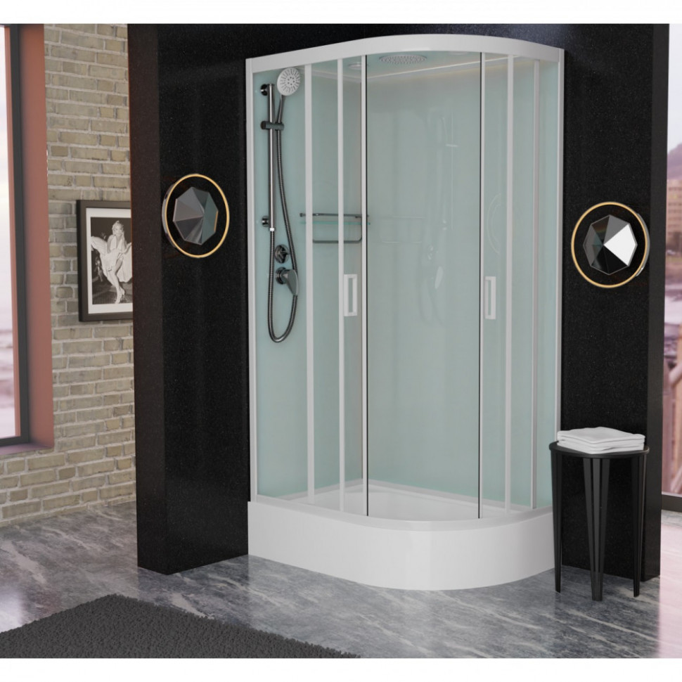 Душевая кабина Frank F412/1L/R White, 120 x 80 см, средний поддон, стекла прозрачные, профиль белый, 127009/129009 