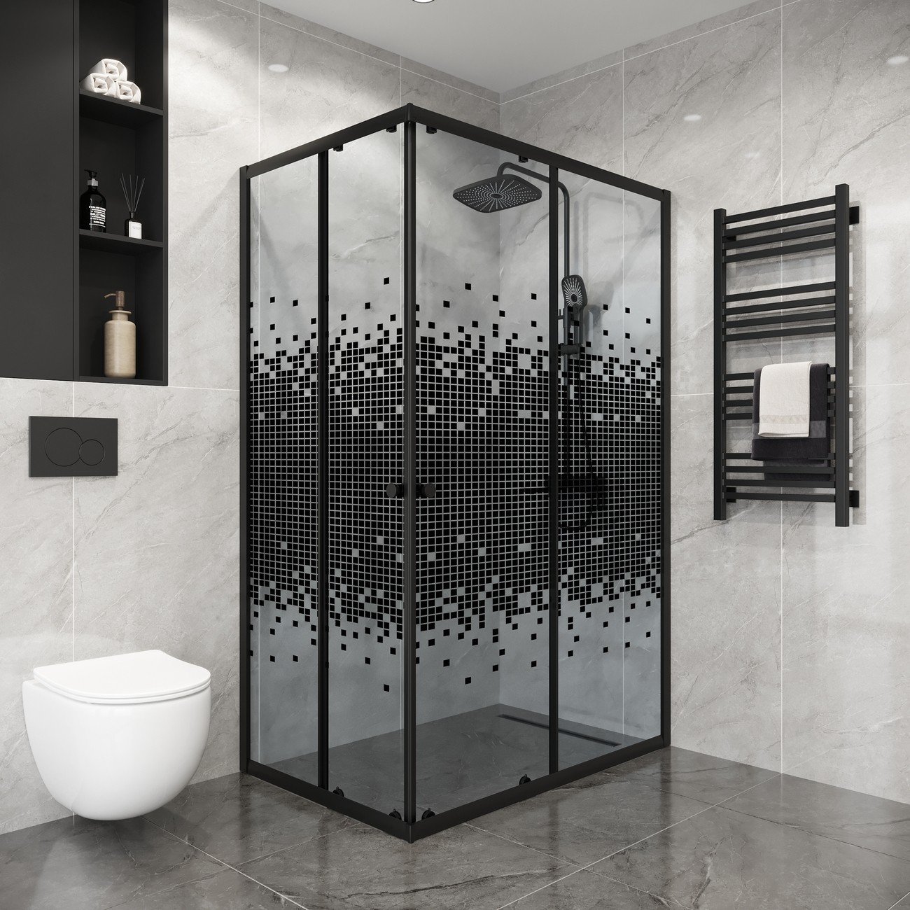 Душевое ограждение Niagara Eco NG-1012-14QBLACK (120х80х190) прямоугольник,раздвижное,черный,стекло мозаика,1 место 
