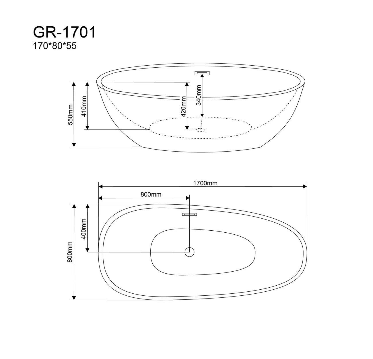 Ванна отдельностоящая Grossman Fly GR-1701 (170х80х55) цвет белый,1 место 