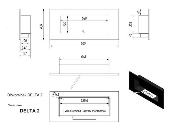 Биокамин Kratki DELTA 2 TUV QUBE(400*900) 