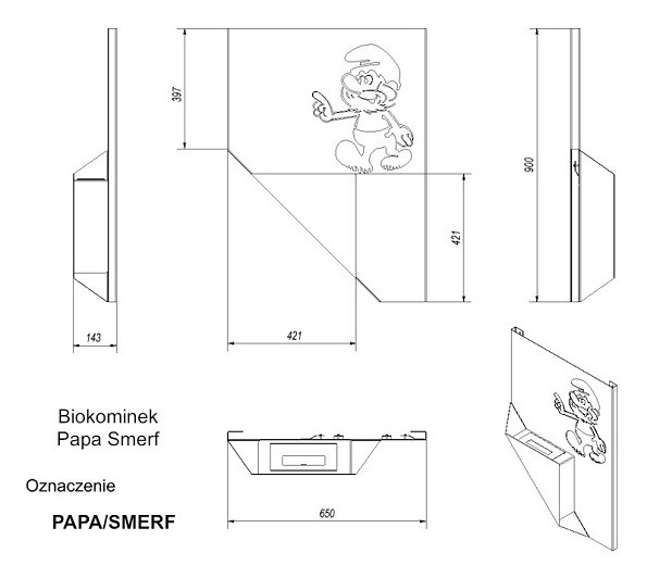 Настенный биокамин Kratki PAPA SMERF 