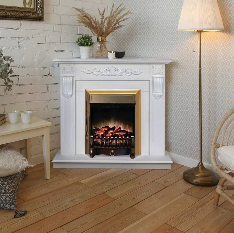 Камин RealFlame Dominica Corner WT с очагом Fobos Lux Brass 