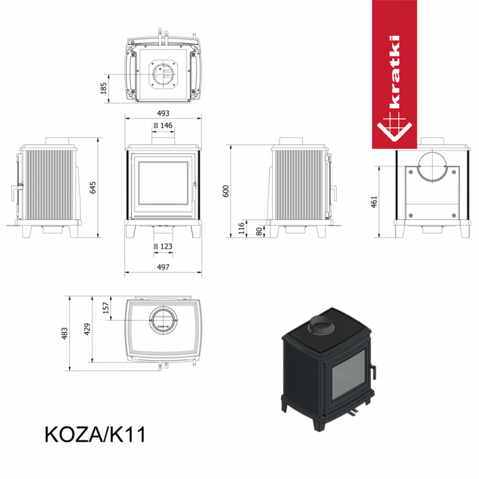 Печь Kratki PRO KOZA K11 