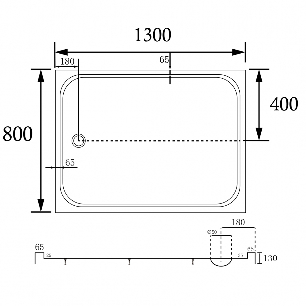 Душевой поддон Abber AD3C138, 80 x 130 см, прямоугольный, акриловый, белый 