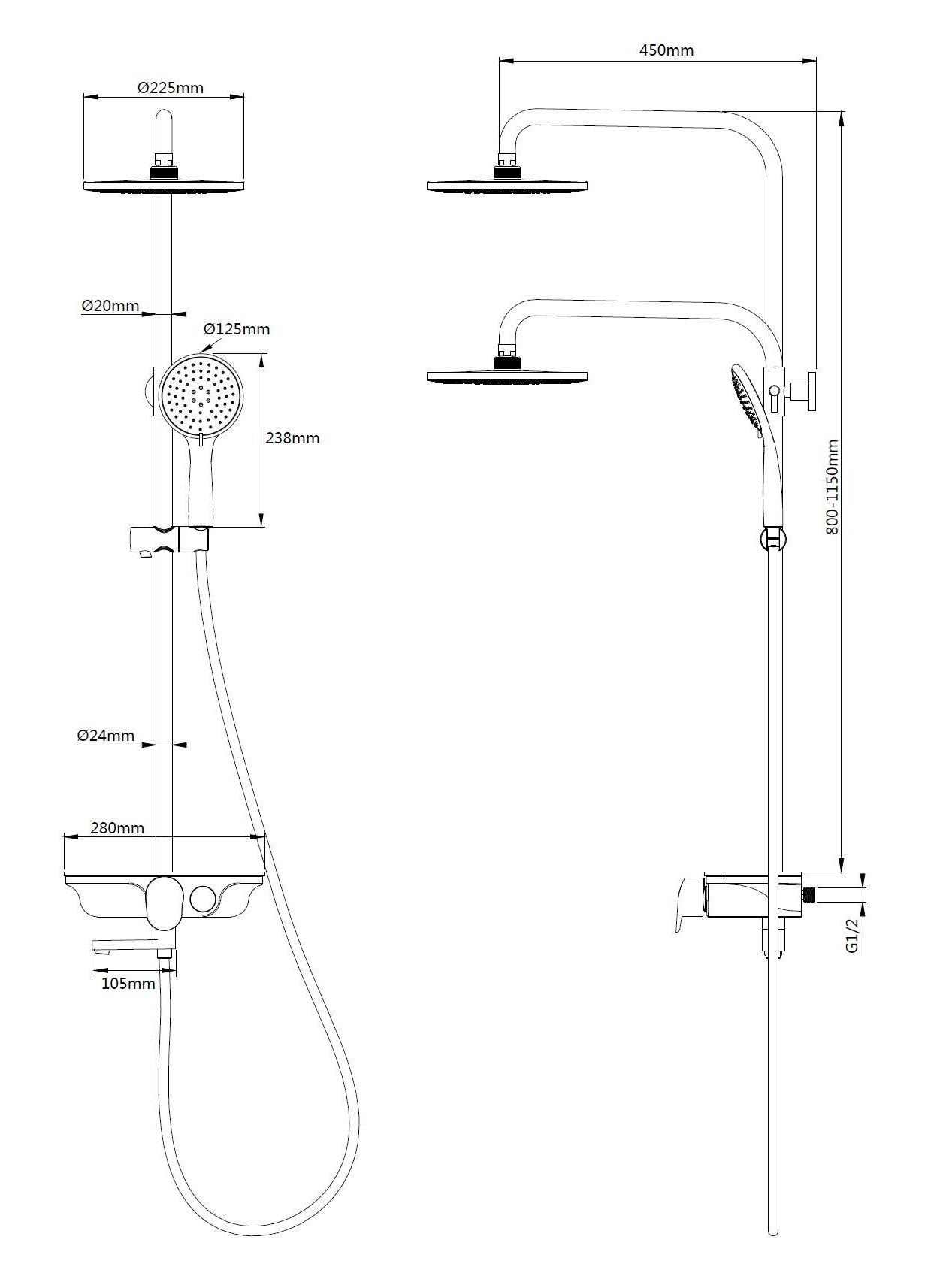 WW DP 1020 BL Душевая система. Черная. 