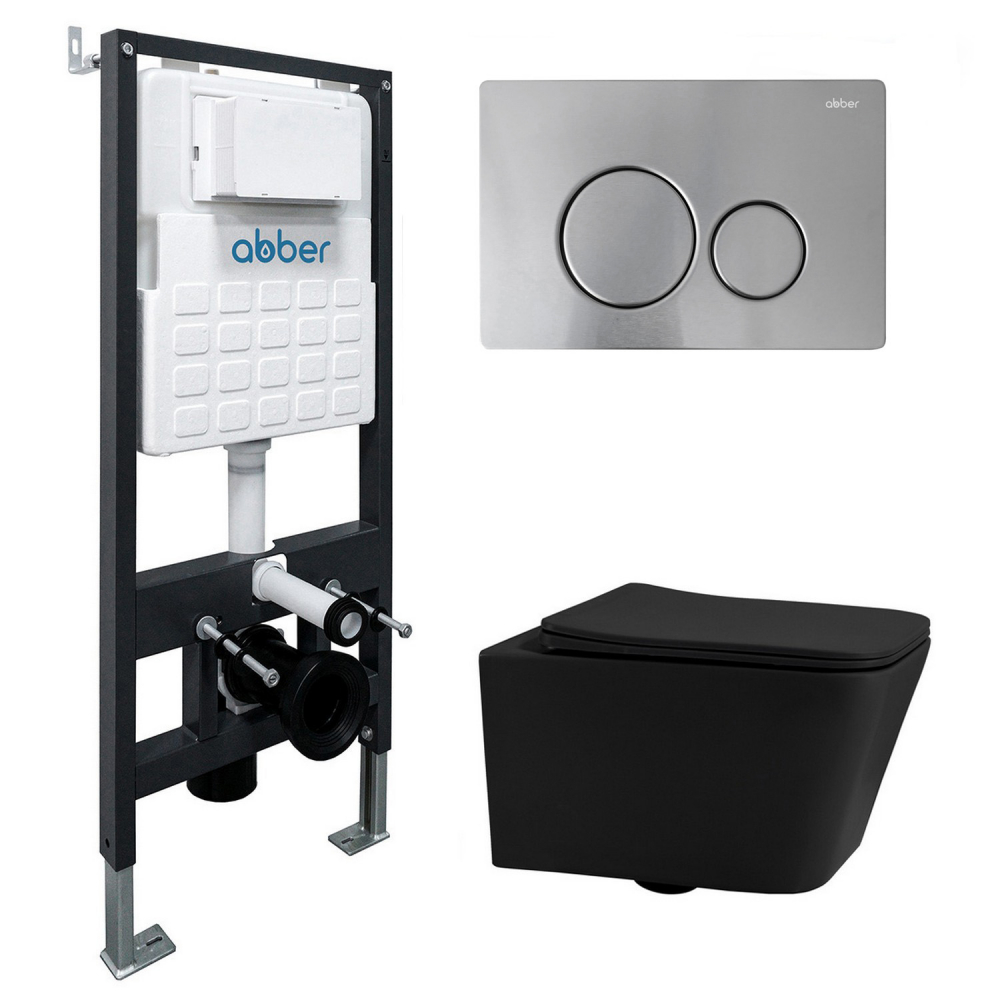 Инсталляция с унитазом Abber Rechteck AC1201MB-AC0105-AC0121MCH, сиденье микролифт, клавиша смыва хром матовый, черный матовый, комплект 