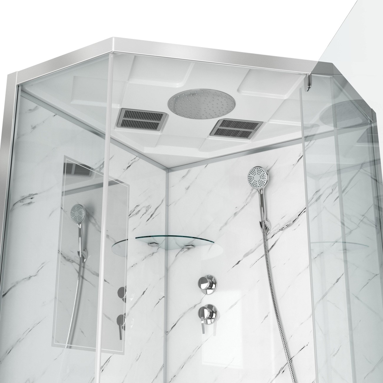 Душевая кабина Niagara Luxe NG-7701DM (90x90х210) низкий поддон(15см),дверь распашная,стенки мрамор,3 места 