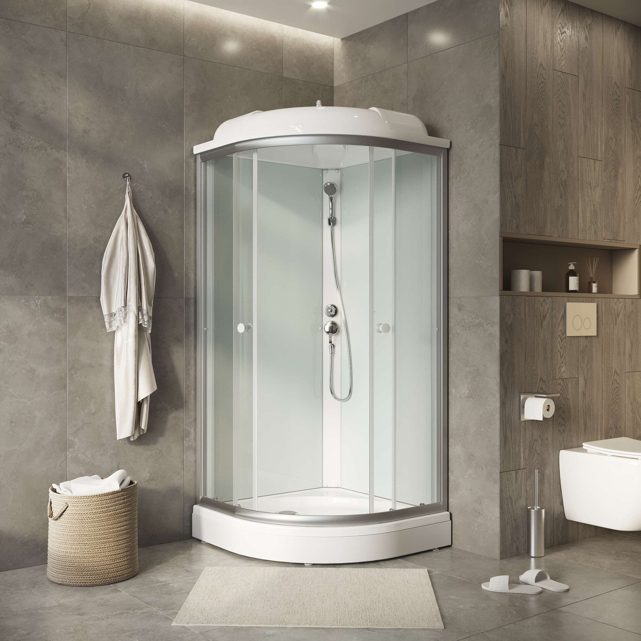 Душевая кабина Niagara Light L90/17, 90 х 90 см, с крышей, поддон низкий, стекло прозрачное, профиль хром 