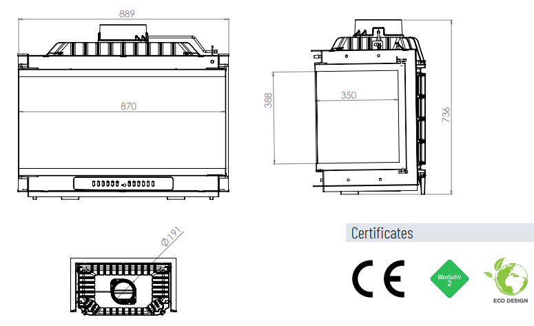 Топка ECT Font/800/LR 18 кВт, трехстороннее стекло 