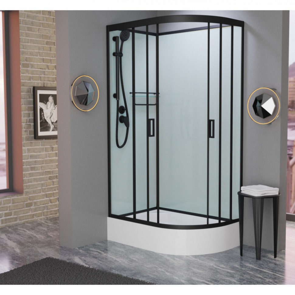 Душевая кабина Frank F412/1 L/R М Black без крыши, 120 х 80 см, средний поддон, стекла матовые, профиль черный, 20067/20069 