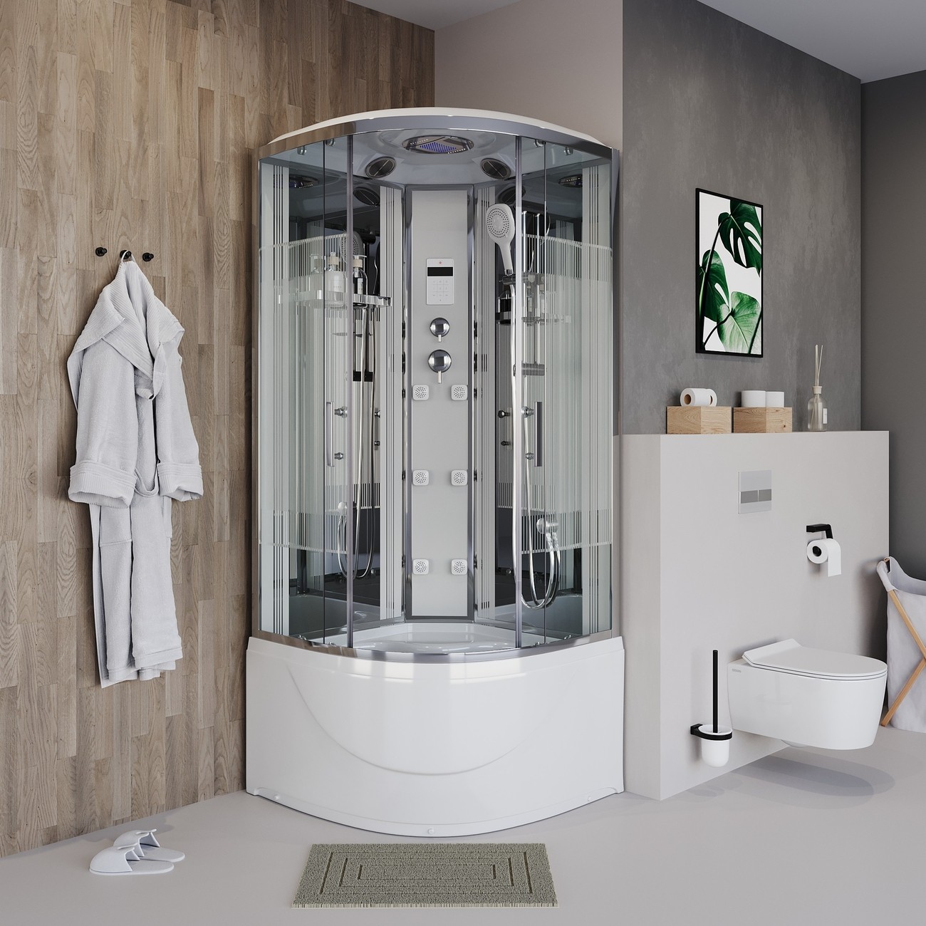 Душевая кабина Niagara Ultra NG-708-01 (90х90х220) высокий поддон(48см),стекло прозрачное с рисунком,4 места 