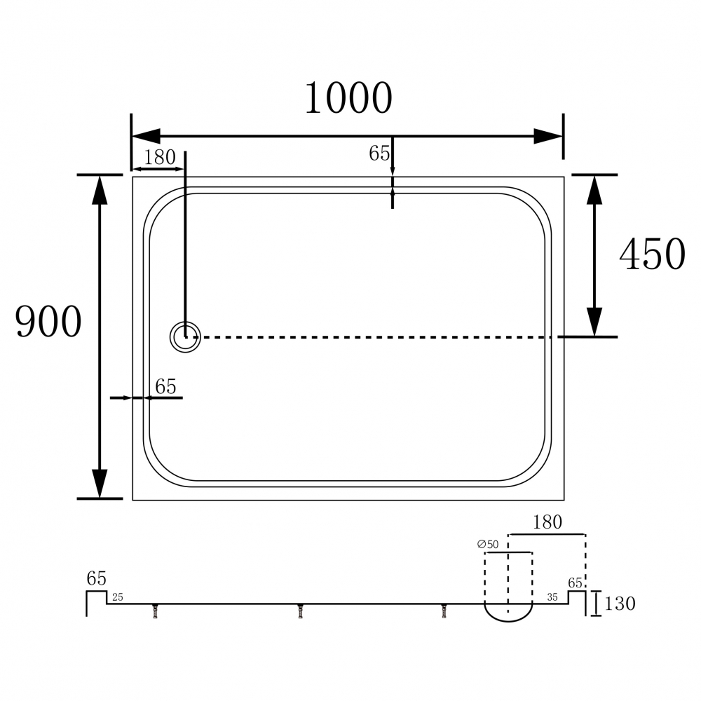 Душевой поддон Abber AD3C109, 90 x 100 см, прямоугольный, акриловый, белый 