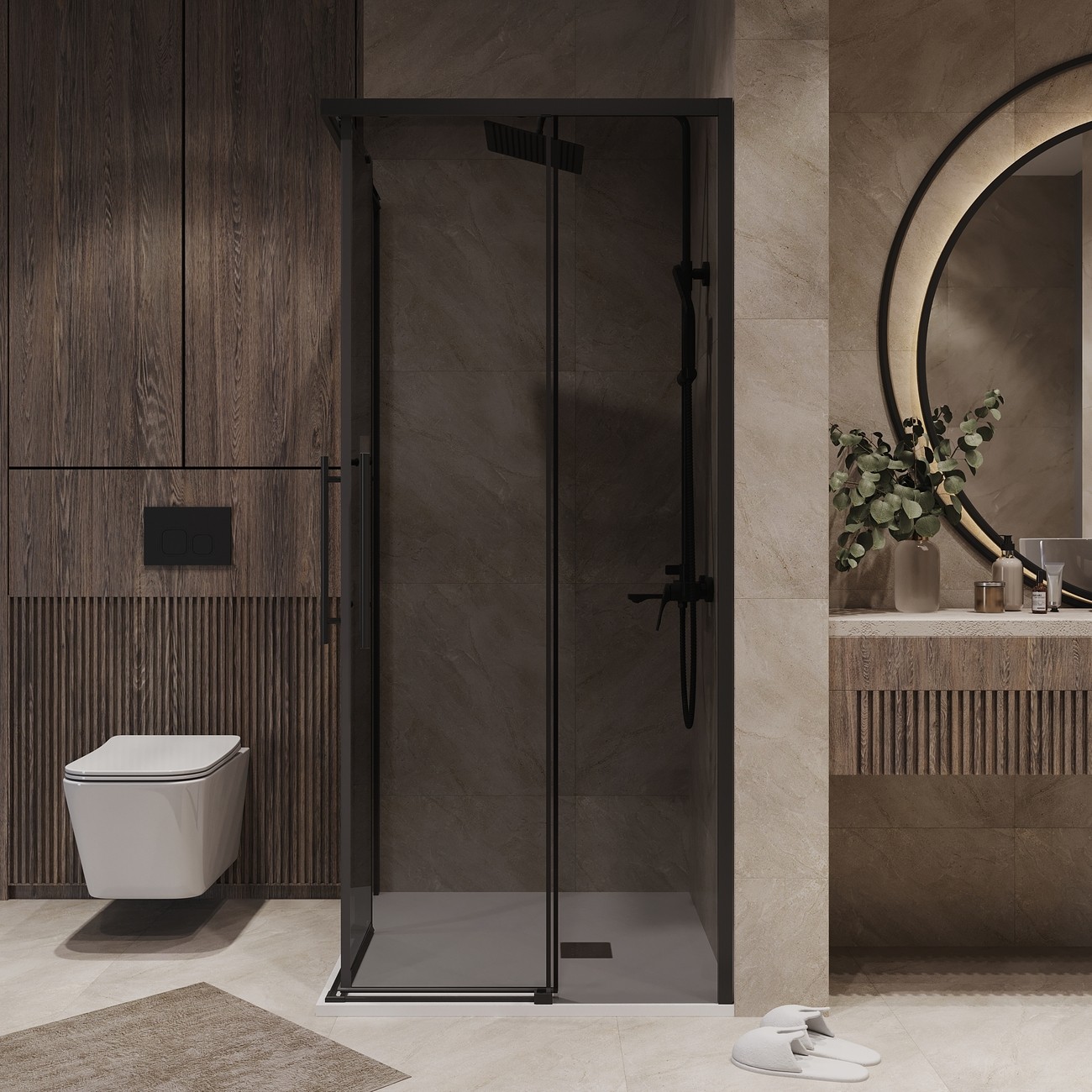 Душевое ограждение Niagara Nova NG-2830-34BLACK (100х100х195) квадрат,черный матовый,двери раздвижные,стекло тонированное,1 место 