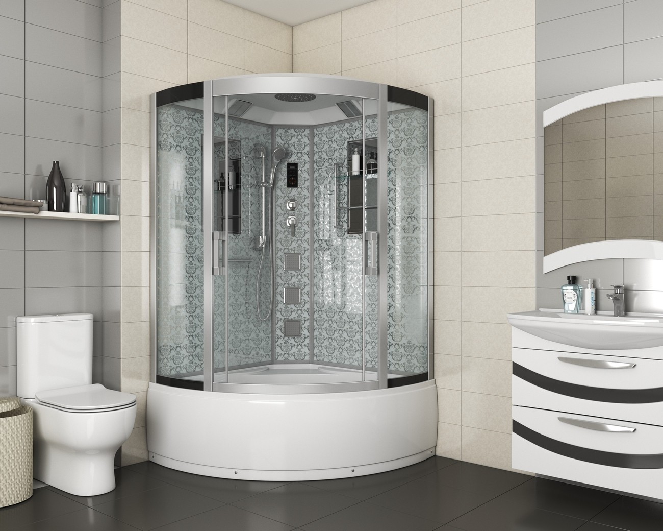 Душевая кабина Niagara 7744W, 120 x 120 см с гидромассажем, стенки белые 