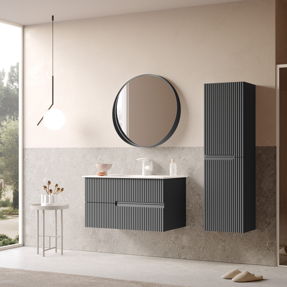 Тумба с раковиной Orka Moonlight 5003445, 90 см, подвесная, цвет антрацит матовый 